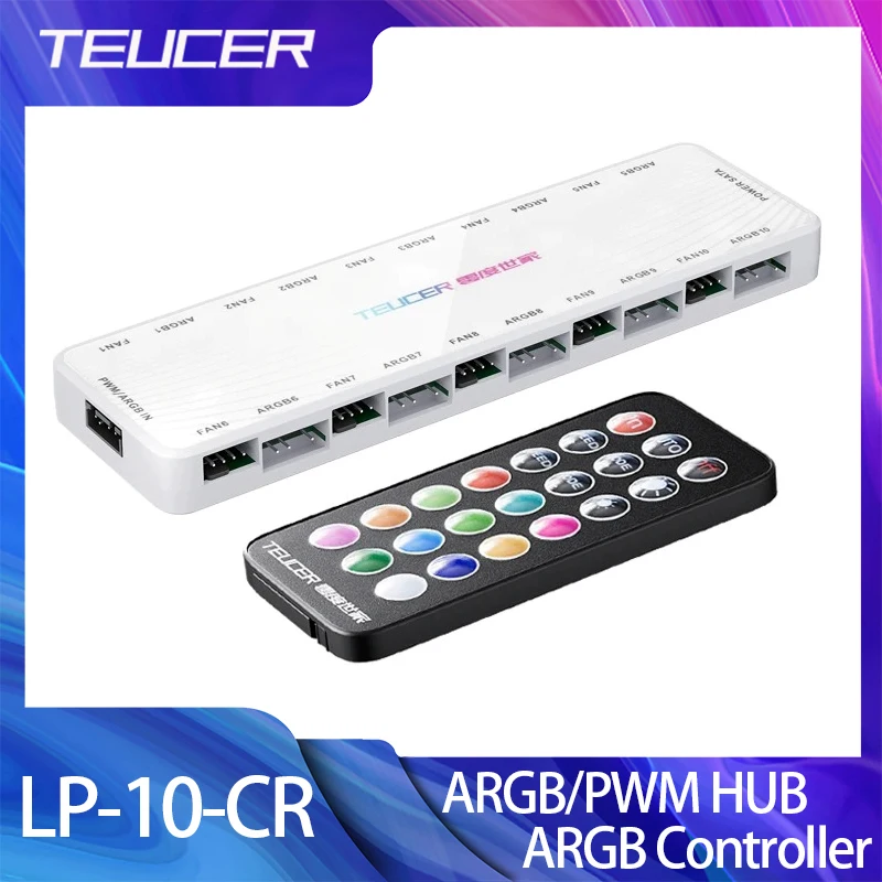 TEUCER LP-10 ARGB/PWM HUB con controlador ARGB Adaptador HUB de ventilador 2 en 1