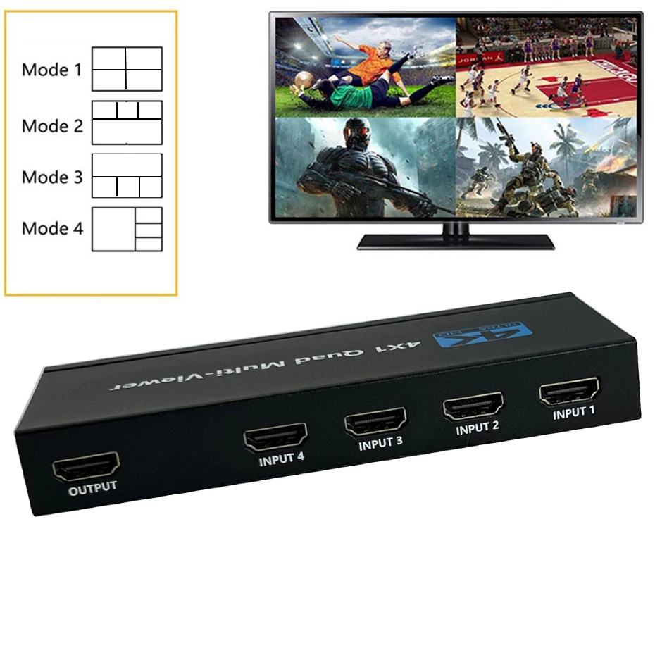 HDMI multivisor 4K 4x1 HDMI quad viewer 4 en 1, conmutador HDMI multivisor sin costuras con control remoto y escalador - imagen 5