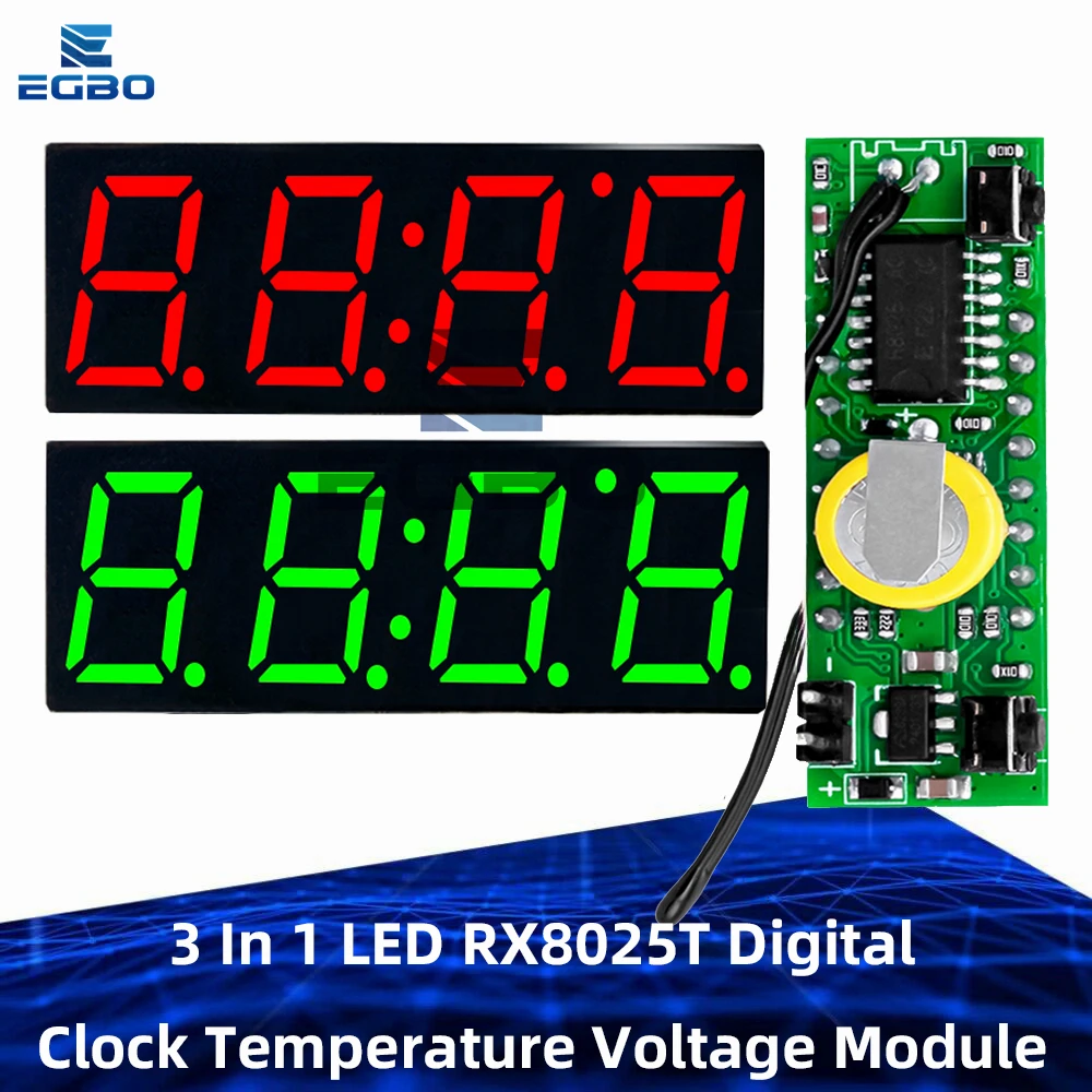 Módulo de reloj digital LED RX8025T 3 en 1 con pantalla de temperatura y voltaje DC5-30V adecuado para proyectos de bricolaje Arduino