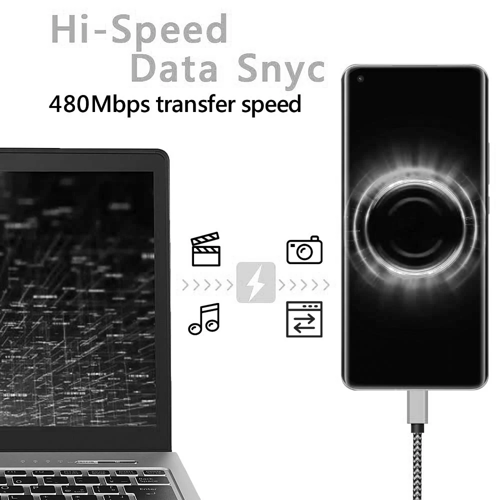 Cable de sincronización de datos USB tipo C, cargador de nailon trenzado para teléfono móvil Samsung, Huawei y Android, 2.4A, 1M, 2M, 3M - imagen 5