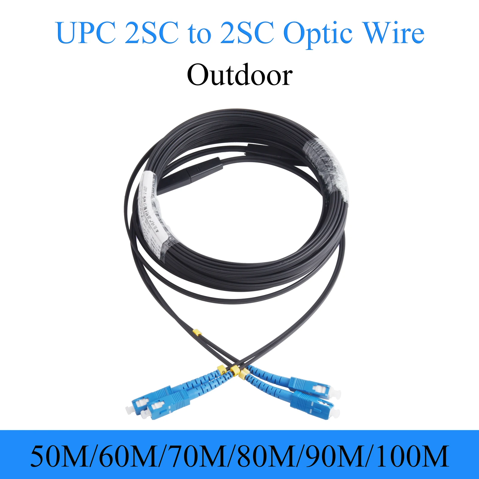 Cable de fibra óptica UPC 2 SC a 2 SC, Cable óptico de extensión exterior de 2 núcleos monomodo, Cable de conexión Simplex 50M/60M/70M/80M/90M/100M
