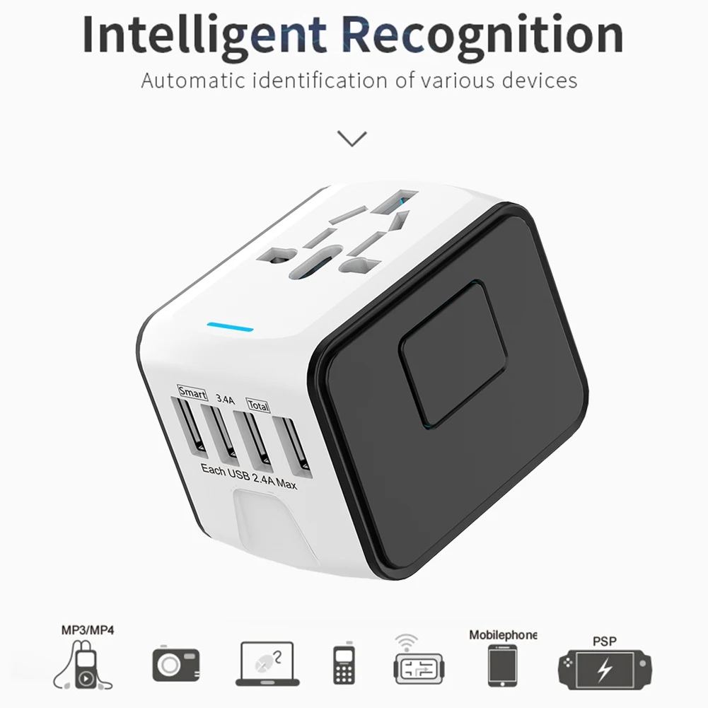 Adaptador de viaje Universal todo en uno, cargador de viaje con puertos USB, 5V, teléfono inteligente, carga rápida, enchufe de conversión mundial - imagen 3
