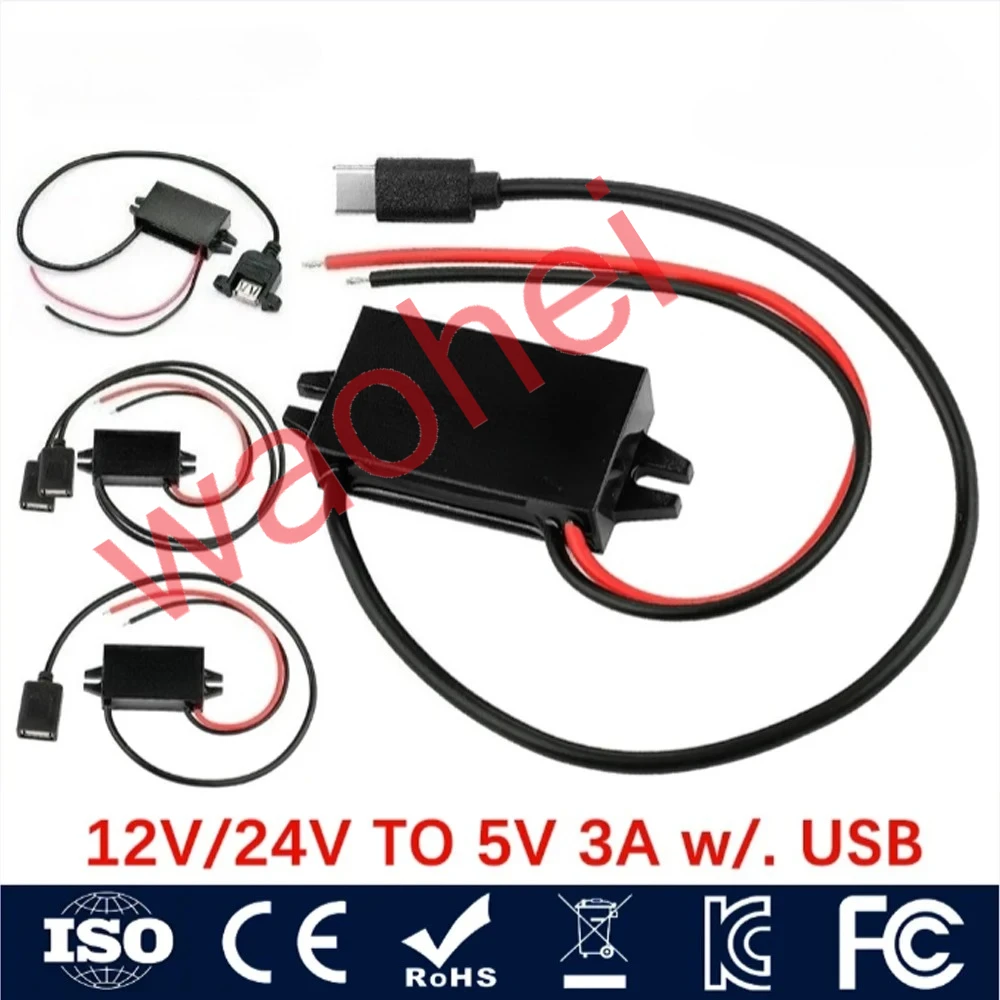 8-32V 12V24V a 5V 3A 15W tipo C USB DC convertidor reductor regulador de fuente de alimentación cargador de coche para carga de teléfono móvil - imagen 2