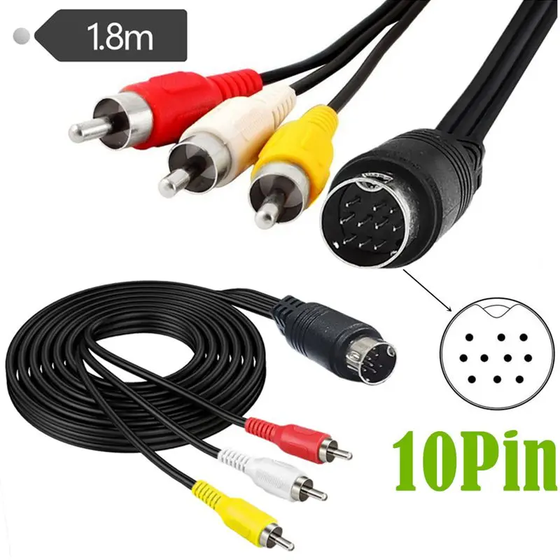 Cable S-Video Mini DIN 10 pines macho a 3 RCA Cable de vídeo macho Cable AV Terminal S Cable de 10 pines a 3 RCA