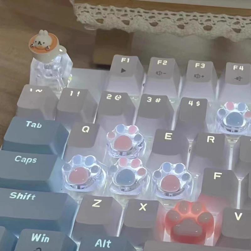 Teclado mecánico personalizado, con forma de tapa transparente Pata de Gato, eje cruzado OEM, resina hecha a mano, R4, 1 unidad/4 piezas - imagen 3