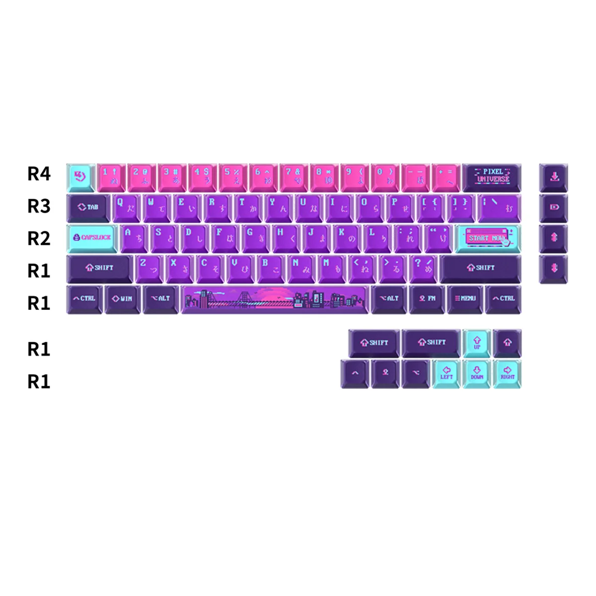 Teclas con tema Pixel Universe, teclas OEM transparentes de sublimación térmica PBT, personalizadas, moradas, 121 teclas para teclado mecánico - imagen 4