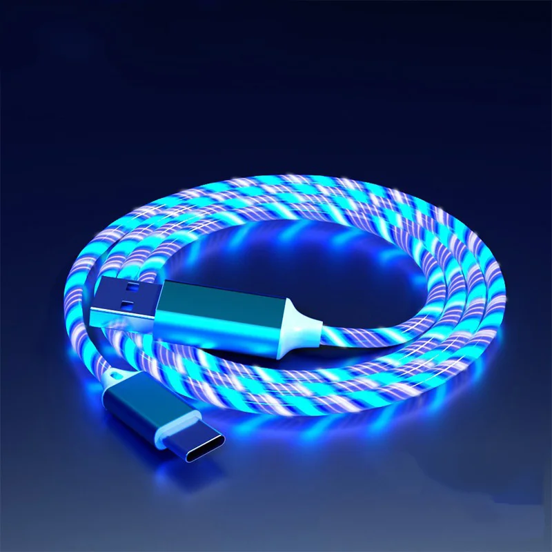 Cable USB LED luminoso tipo C para Samsung, Xiaomi, OPPO, Huawei, IPhone, cargador rápido, Cable de datos, Cable LED de luz que fluye - imagen 5
