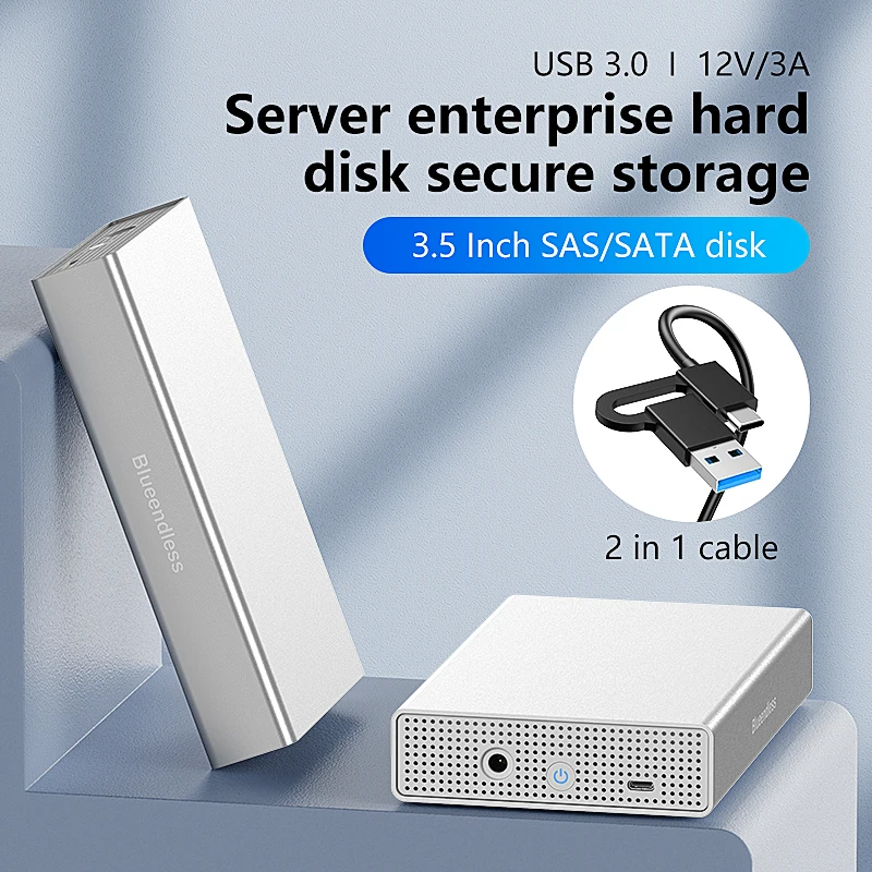 Blueendless Caja Externa USB-C Discos SAS/SATA 2,5/3,5