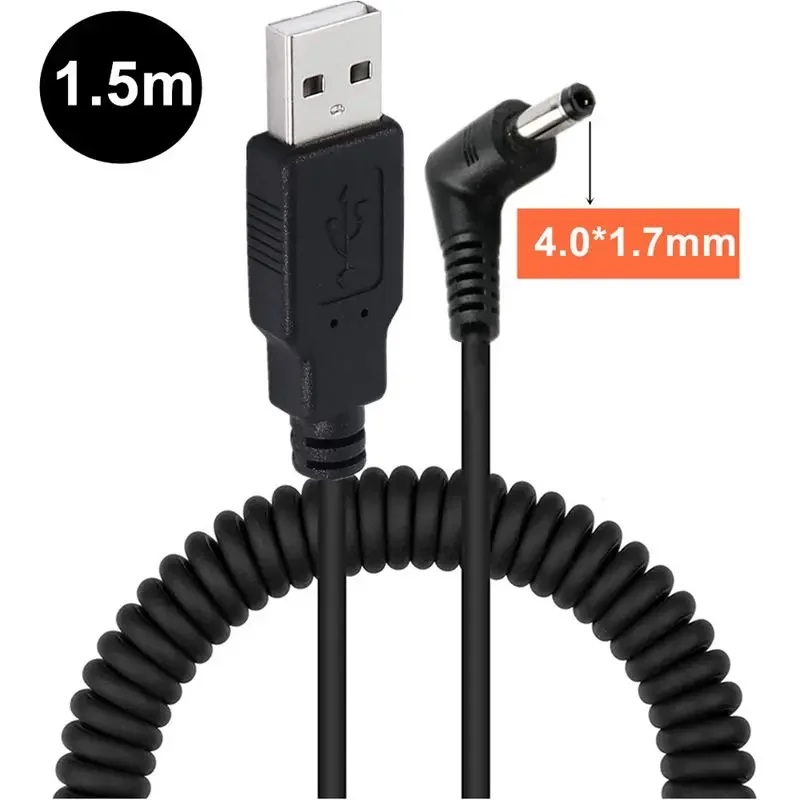 Cable de alimentación de corriente USB a DC 2,0/2,5/3,0/3,5/3,8/4,0/4,7mm macho 5V2A, Cable de carga, Cable de resorte telescópico USB, 5,5 m - imagen 3