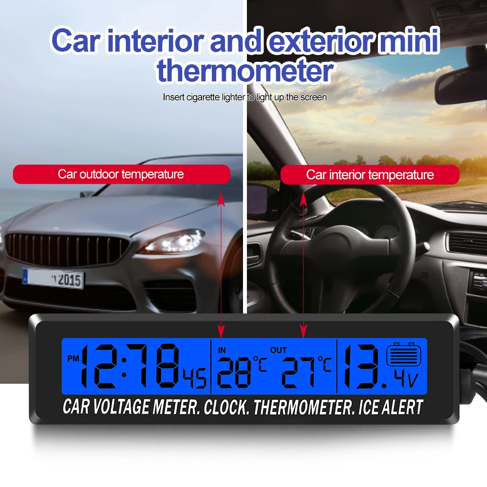 Reloj 4 en 1, calendario, termómetro, pantalla a Color multifunción para coche, voltaje con fecha de hora LCD, pantalla de temperatura exterior en el coche - imagen 4