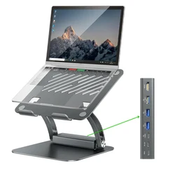 Soporte ergonómico para portátil con hub USB-C, PD 100 W y 4K