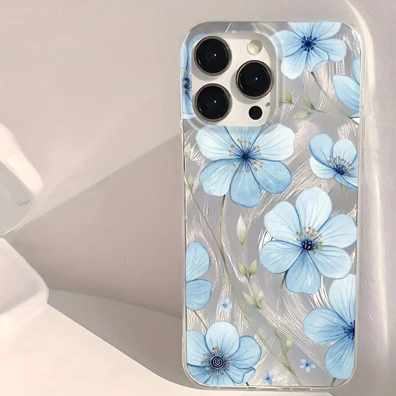 Funda de teléfono con patrón Floral azul a la moda para Samsung Galaxy S25 S24 S23 S22 Ultra Plus S21FE A55 A54 A15 A35 A16 A56 A36 - imagen 3