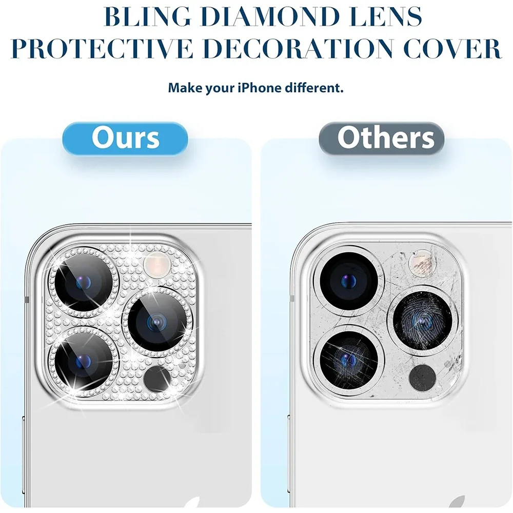 Funda protectora de lente de cámara con diamantes de imitación y purpurina ostentosa para IPhone 16 Pro Max 15 Plus 14 13 Mini 12 11 protección de teléfono - imagen 5