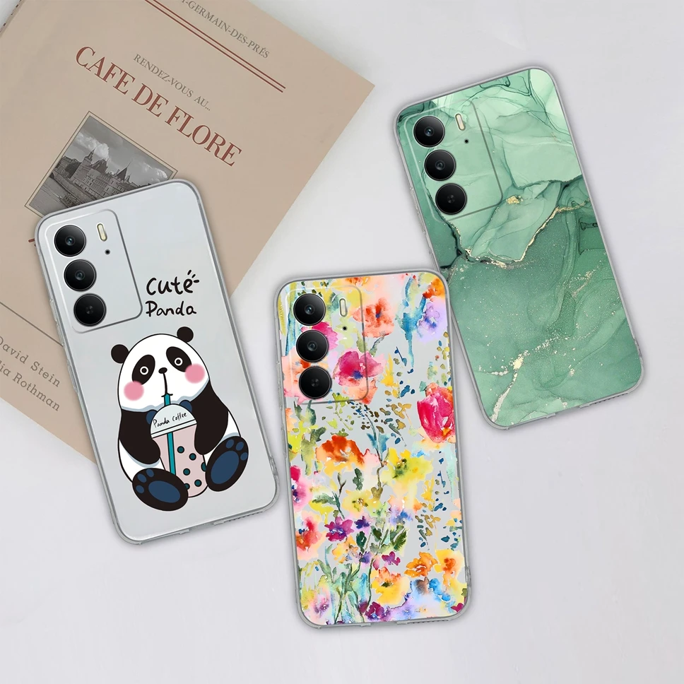 Funda de teléfono para Realme C75 4G, Fundas protectoras transparentes de silicona TPU suave con bonita flor a prueba de golpes para Oppo RealmeC 75 - imagen 5