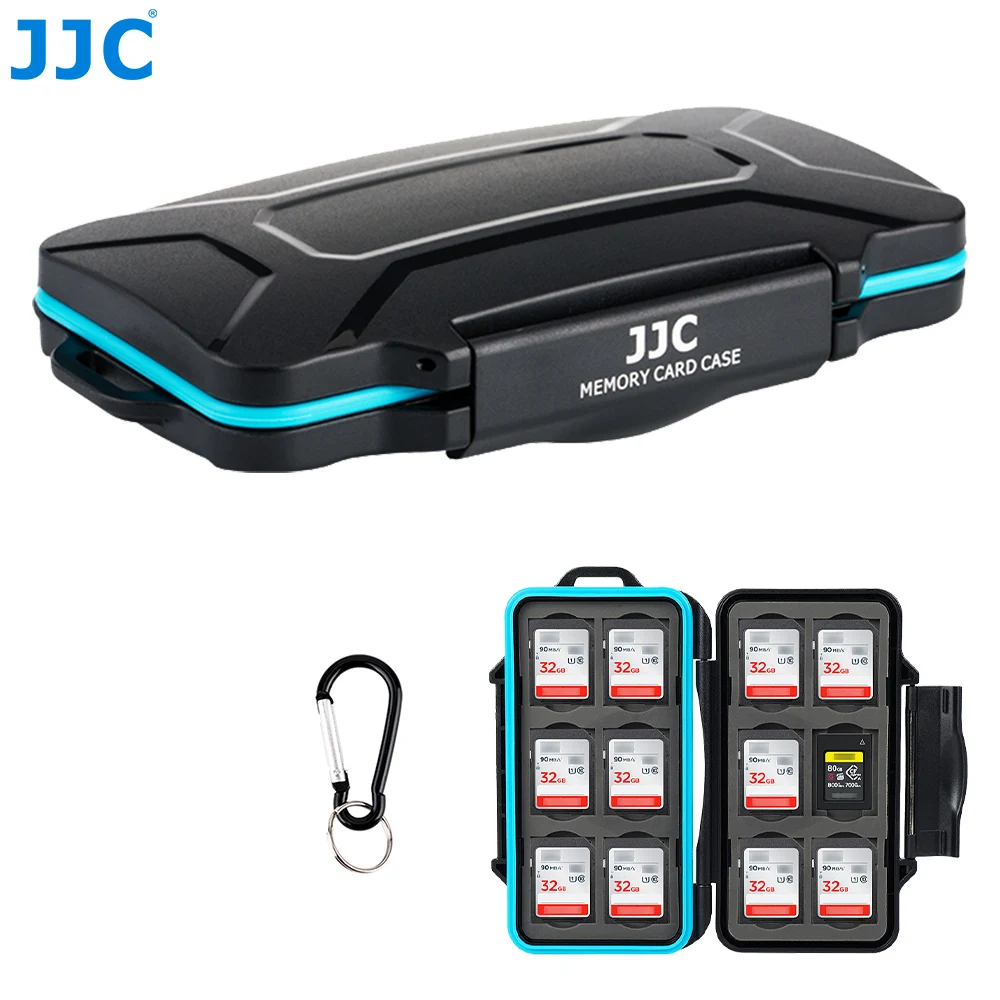 JJC-funda para tarjetas CF de 24 ranuras con mosquetón, tarjetero SD, carcasa dura impermeable para 12 SD SDHC SDXC + 12 tarjetas CFexpress tipo A