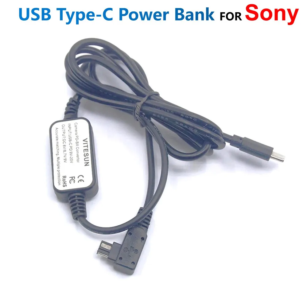 Cable adaptador de cargador de banco de energía PW10AM PD USB tipo C para Sony Alpha A58 A99 VG10 DSLR-A450 A500 A550 A700 A850 A900 A350K A700K