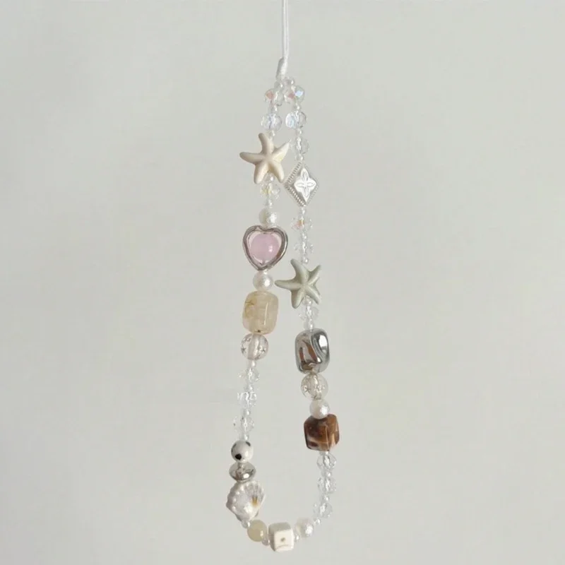 Cadena de teléfono con cuentas de perlas y estrellas coreanas, cordón colgante, dijes para teléfono, correa para teléfono, cordón móvil hecho a mano para verano, regalo de joyería - imagen 5