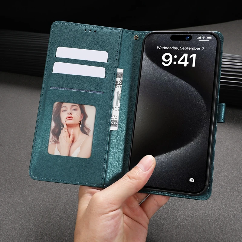 Funda tipo billetera para Xiaomi Poco X6 Pro, cubierta de cuero con patrón de cuadrícula para Xiaomi Poco X6 X5 Pro Mi PocoM6 M 6 M6 Pro 5G M5S Capa - imagen 4