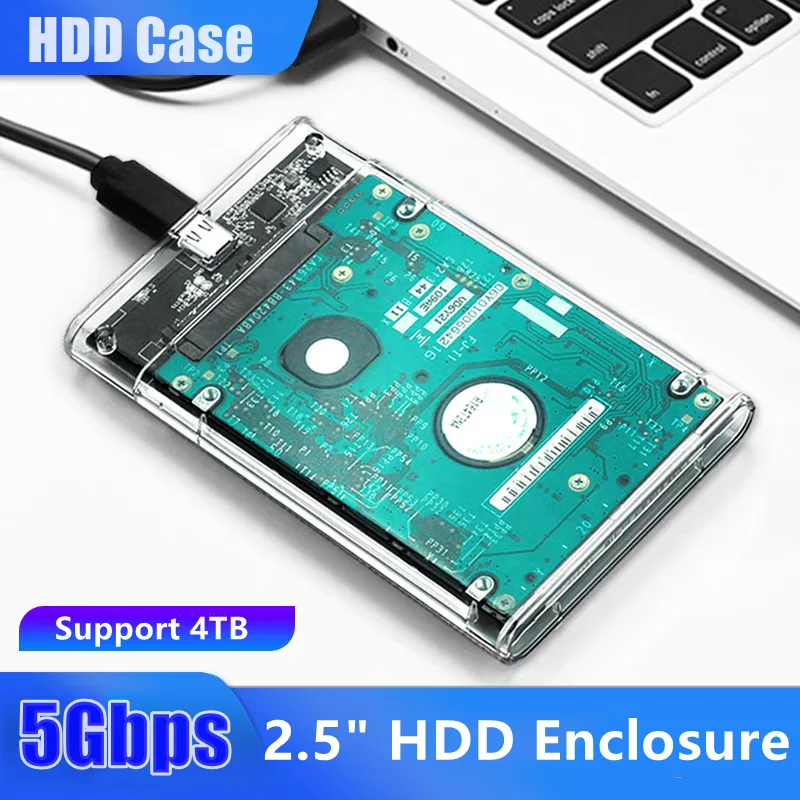 Caja de disco duro de 2,5 ", estuche de almacenamiento externo transparente sin herramientas, ultrarrápido, 5Gbps para HDD SATA de 7mm/9,5mm y Material ABS SSD - imagen 2