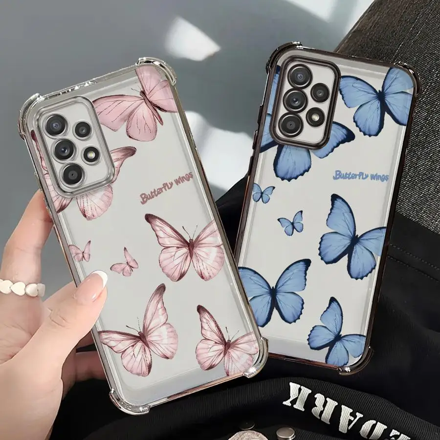 Funda de teléfono con mariposa roja y azul para Samsung Galaxy A52 A17 A13 A35 A36 A26 A21s A33 A24 A25 A16 A15