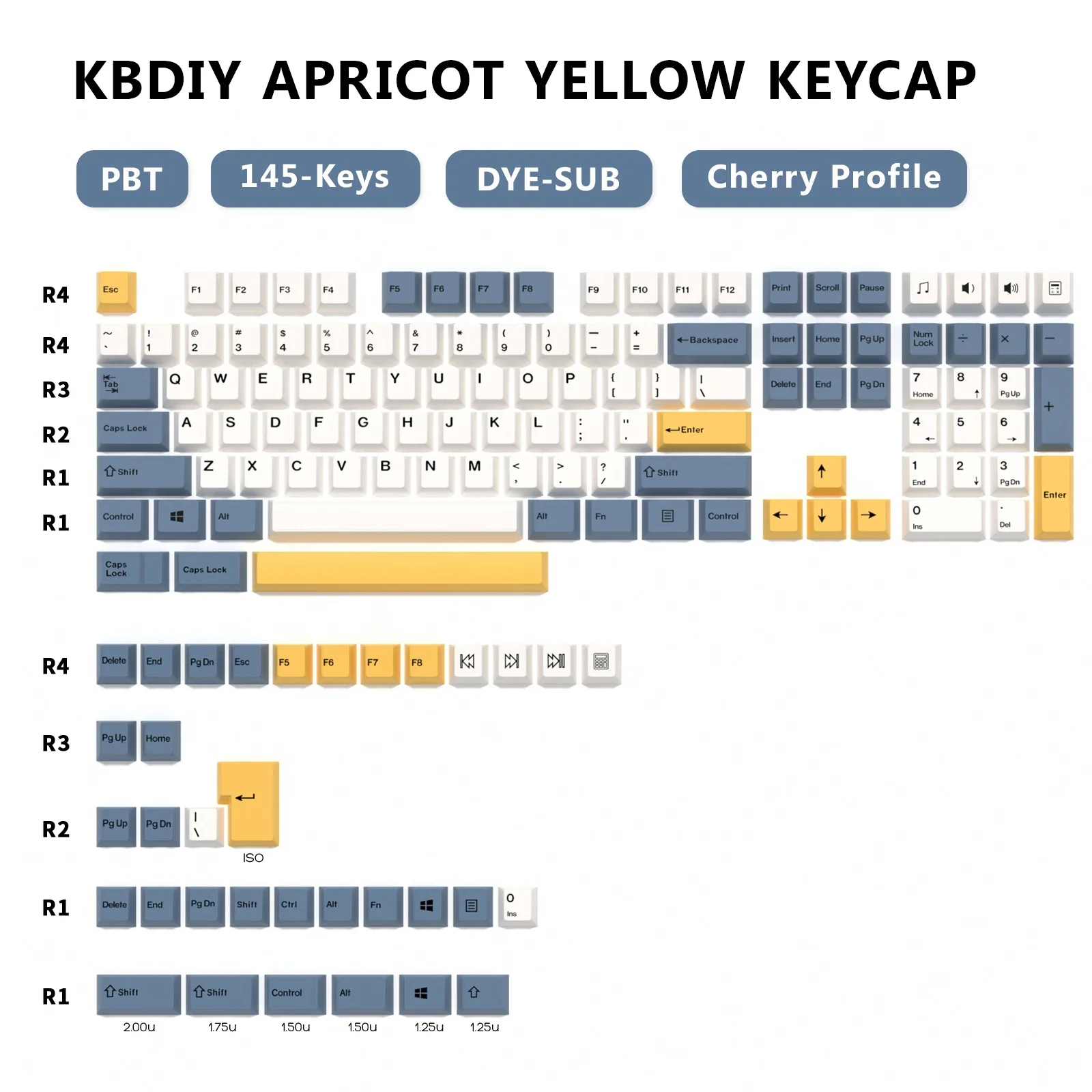 KBDiy 145 teclas/juego de teclas PBT para teclado mecánico perfil de cereza teclas Retro amarillo albaricoque para sublimación de interruptor MX