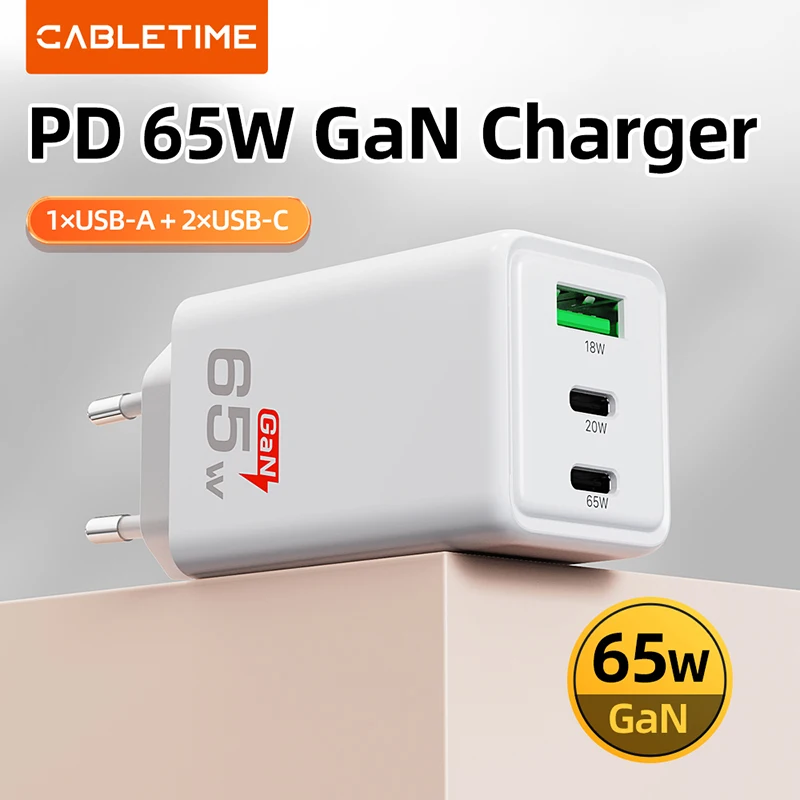 CABLETIME GaN cargador 65W carga rápida 4,0 3,0 USB C PD cargador para Macbook Air iPhone 16 15 14 iPAD Tablet PD cargador rápido - imagen 2