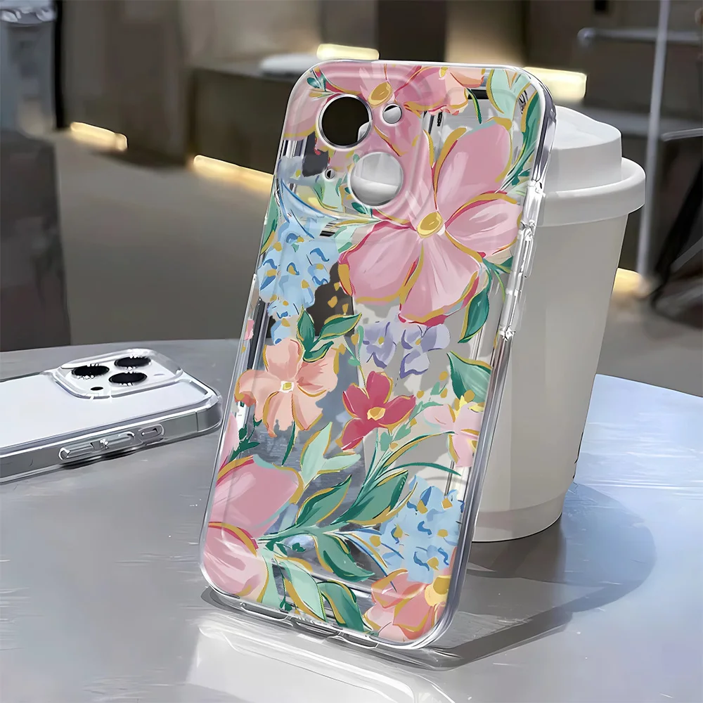 Funda de teléfono con pintura al óleo Retro para iPhone 13 14 15 16 ProMax 12 11 16E, funda de silicona con estampado de flores a prueba de golpes, decoración artística - imagen 4