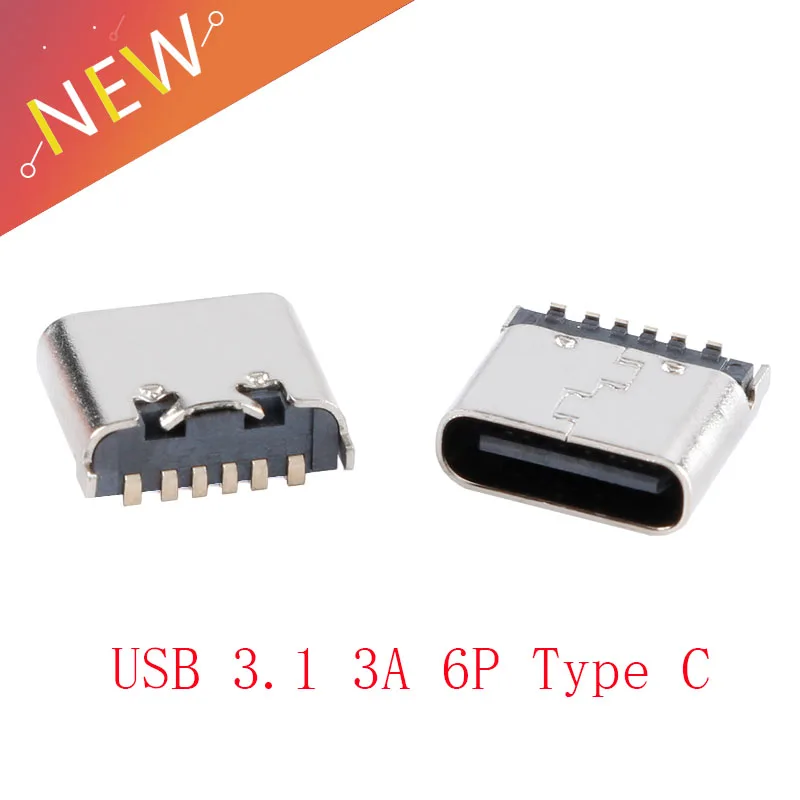 Conector USB tipo C de 5 piezas, dispositivo de carga rápida de alta corriente, 6 pines, hembra, USB 3,1, 3A, 6,8 H, para juguetes eléctricos/ventiladores, puerto de carga de auriculares