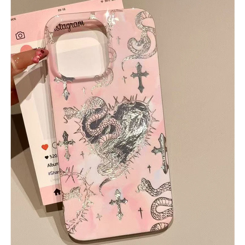 Funda de teléfono con purpurina y diseño de vórtice de serpiente y corazón de lujo para iPhone 17 16 15 Pro Max 14 13 12 11 XS XR X 7 Plus, funda de silicona