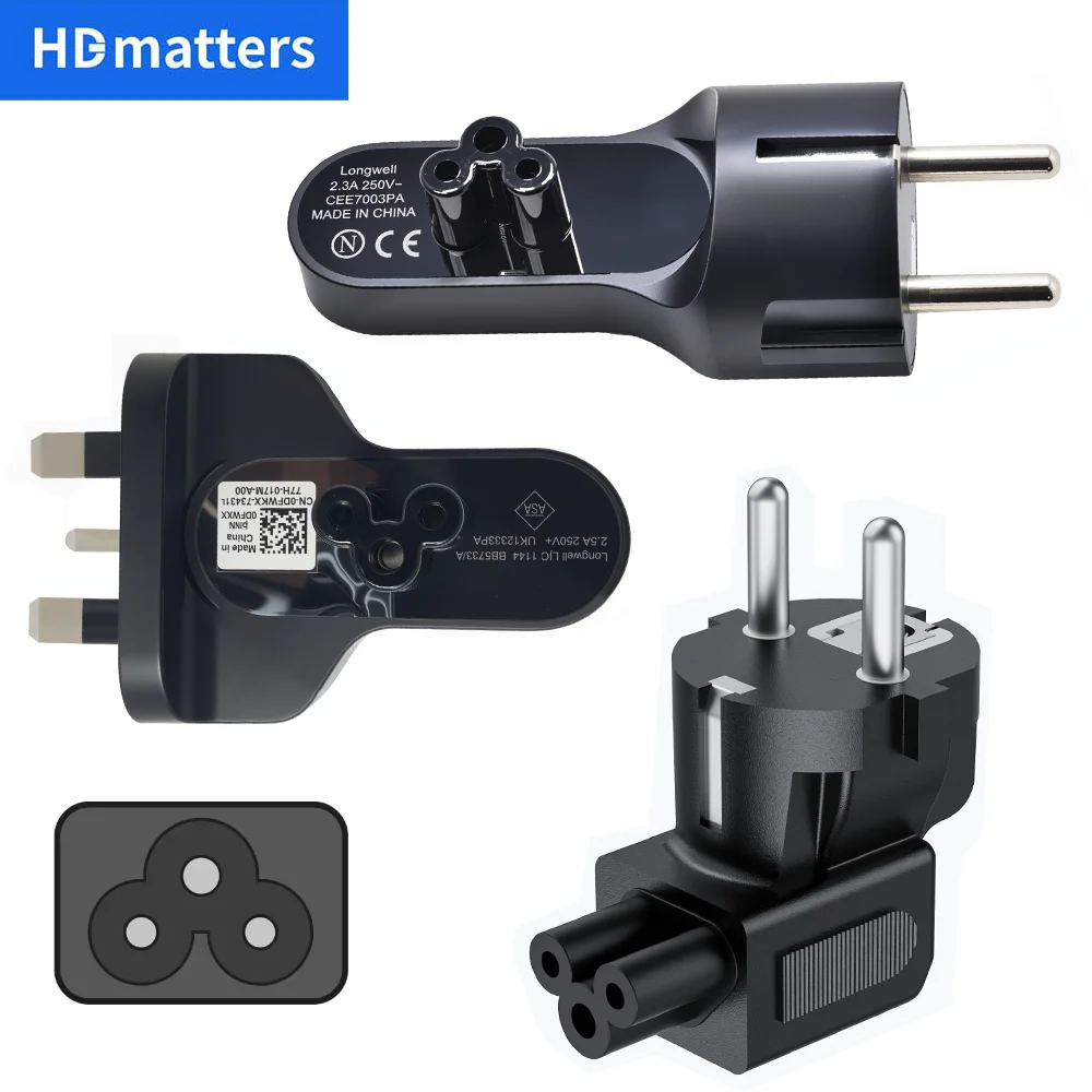 Cable de alimentación para portátil Dell, fuente de alimentación, adaptador de enchufe desmontable para cargador Dell, convertidor de enchufe de alimentación UE y Reino Unido