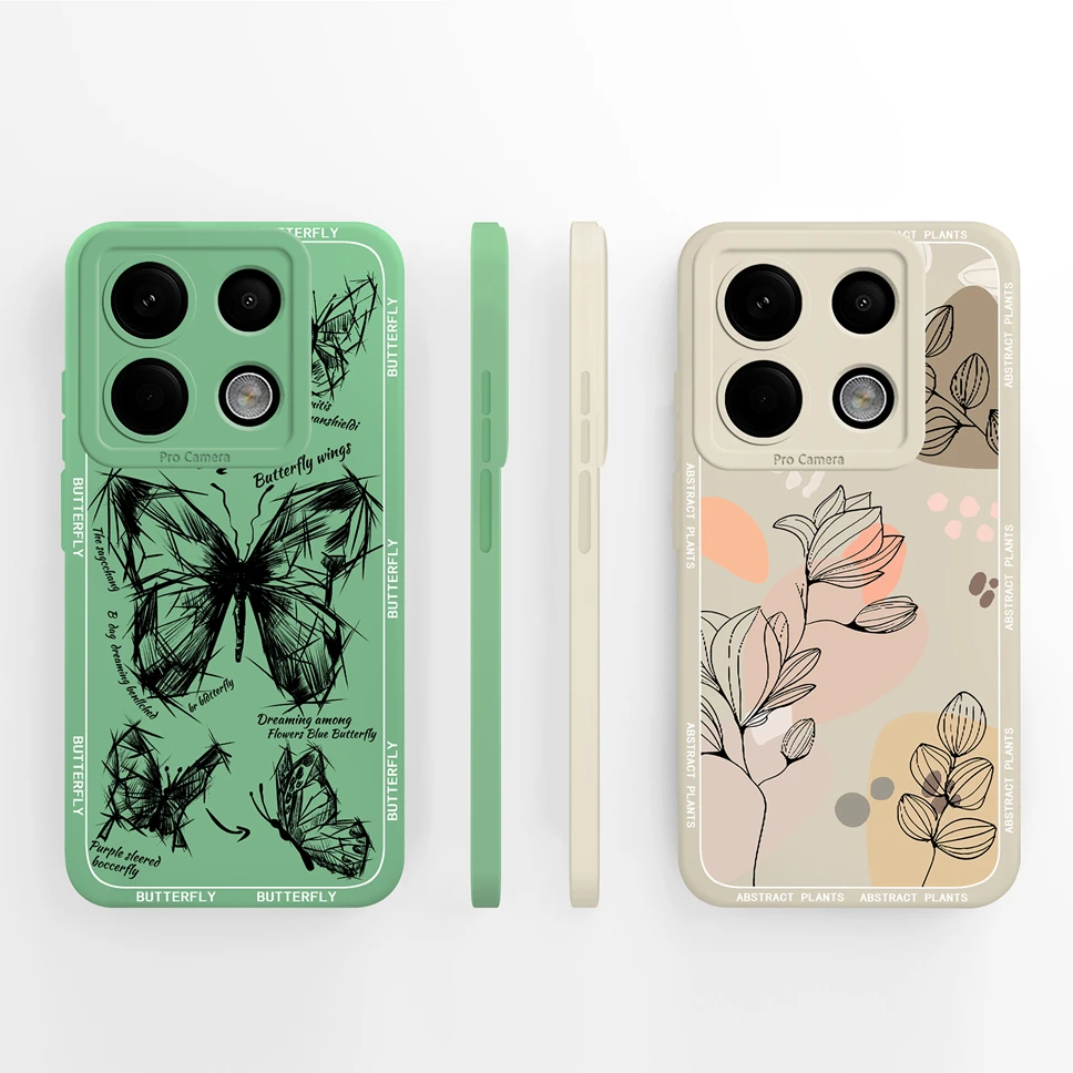 Para Xiaomi Poco X6 Pro 5G funda de teléfono patrones de plantas abstractas cubierta de protección completa para Poco X 6 carcasa de silicona líquida suave Capa