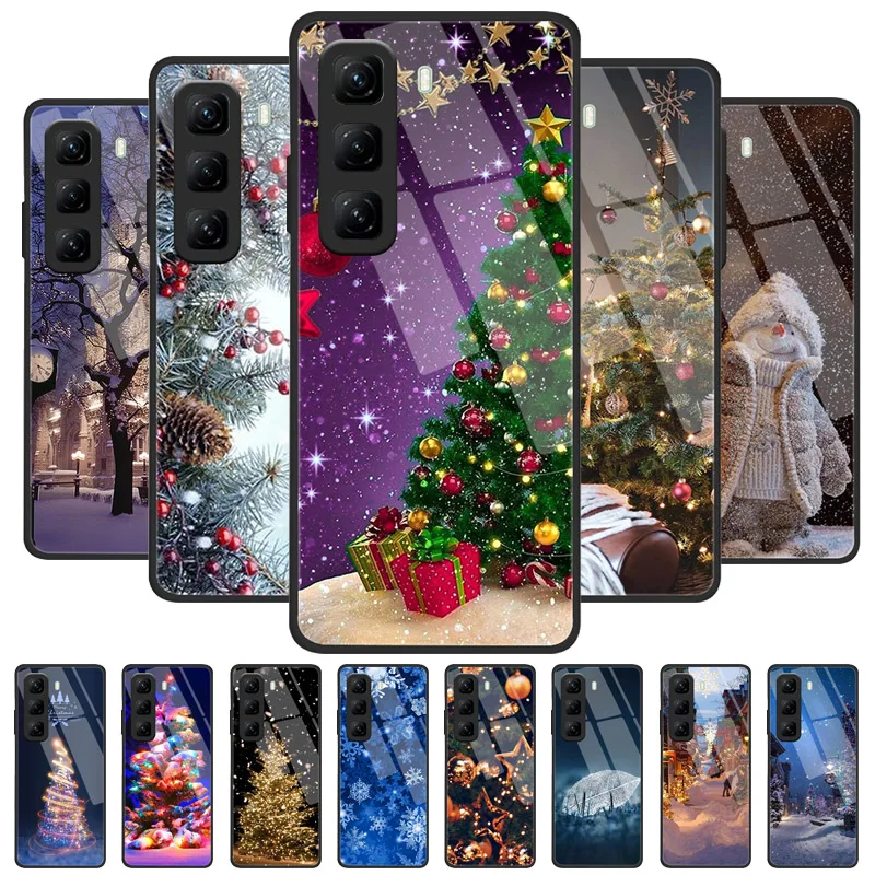 Funda pintada de Navidad para infinix Hot 50 60 4G 5G 50i 60i Hot50 Pro + 50Pro Plus Funda de vidrio templado Fundas para teléfono