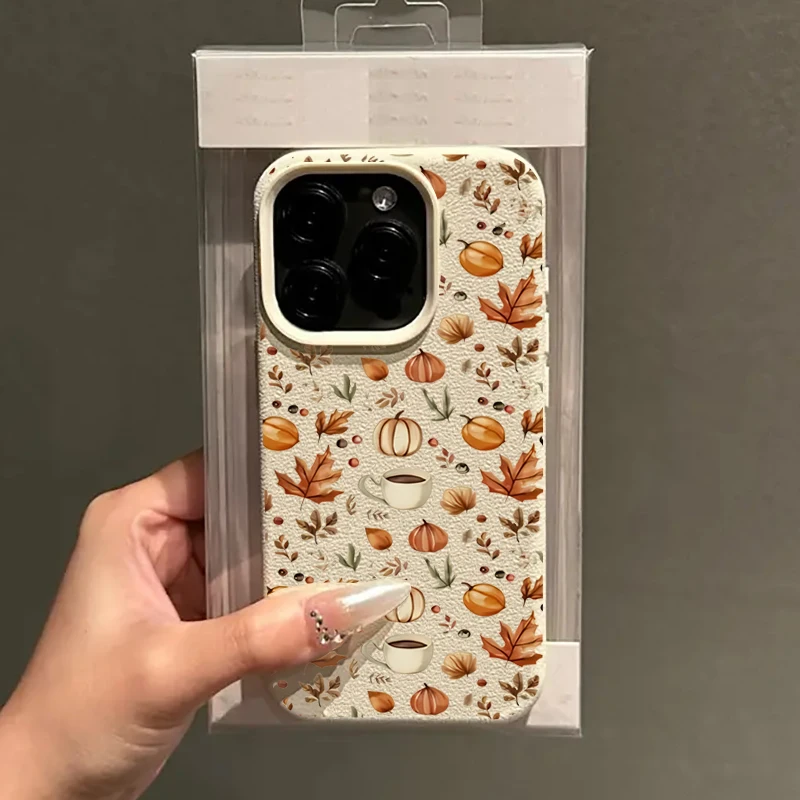 Funda con ilustración de café y calabaza de otoño para iPhone 16, 15, 14, Plus, 11, 12, 13, 17 Pro Max, funda para iPhone 17 Air 16E X XR XS - imagen 4