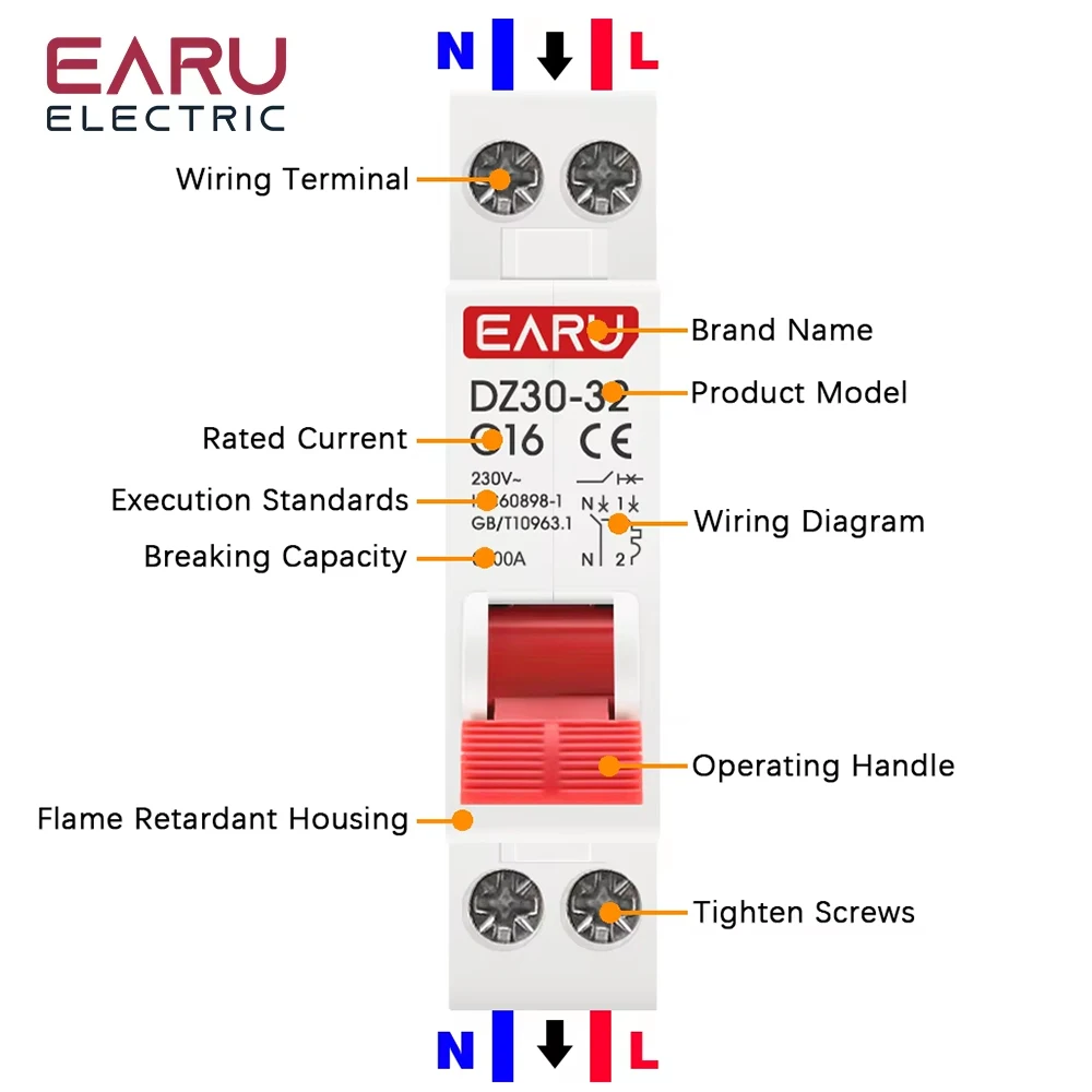 DPN 1P + N AC 230V Mini disyuntor MCB 6A 10A 16A 20A 25A 32A montaje en carril Din recorte miniatura interruptor de aire doméstico OEM DIY - imagen 3