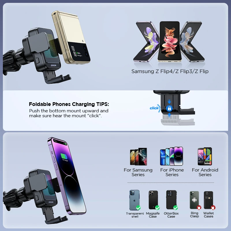 Joyroom-Soporte de teléfono para coche, cargador inalámbrico rápido automático para iPhone 15, 14, 13, 12, Samsung Z, soporte de teléfono abatible para coche, 15W - imagen 5