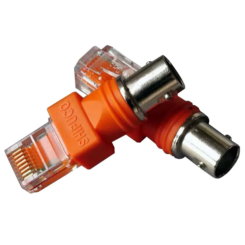 Acoplador de barril naranja duradero, conector de Cable Coaxial, Cables de ordenador BNC hembra a RJ45 macho, adaptador RJ45 a RF, 1 Uds.