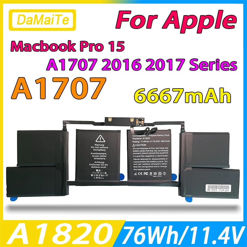 Nwe A1820 Batería Del Ordenador Portátil Para Apple Macbook Pro 15 ''Touch Bar A1707 2016 2017 Año MLH32CH/A MLW82CH/A 6667mAhA MLW82CH/A