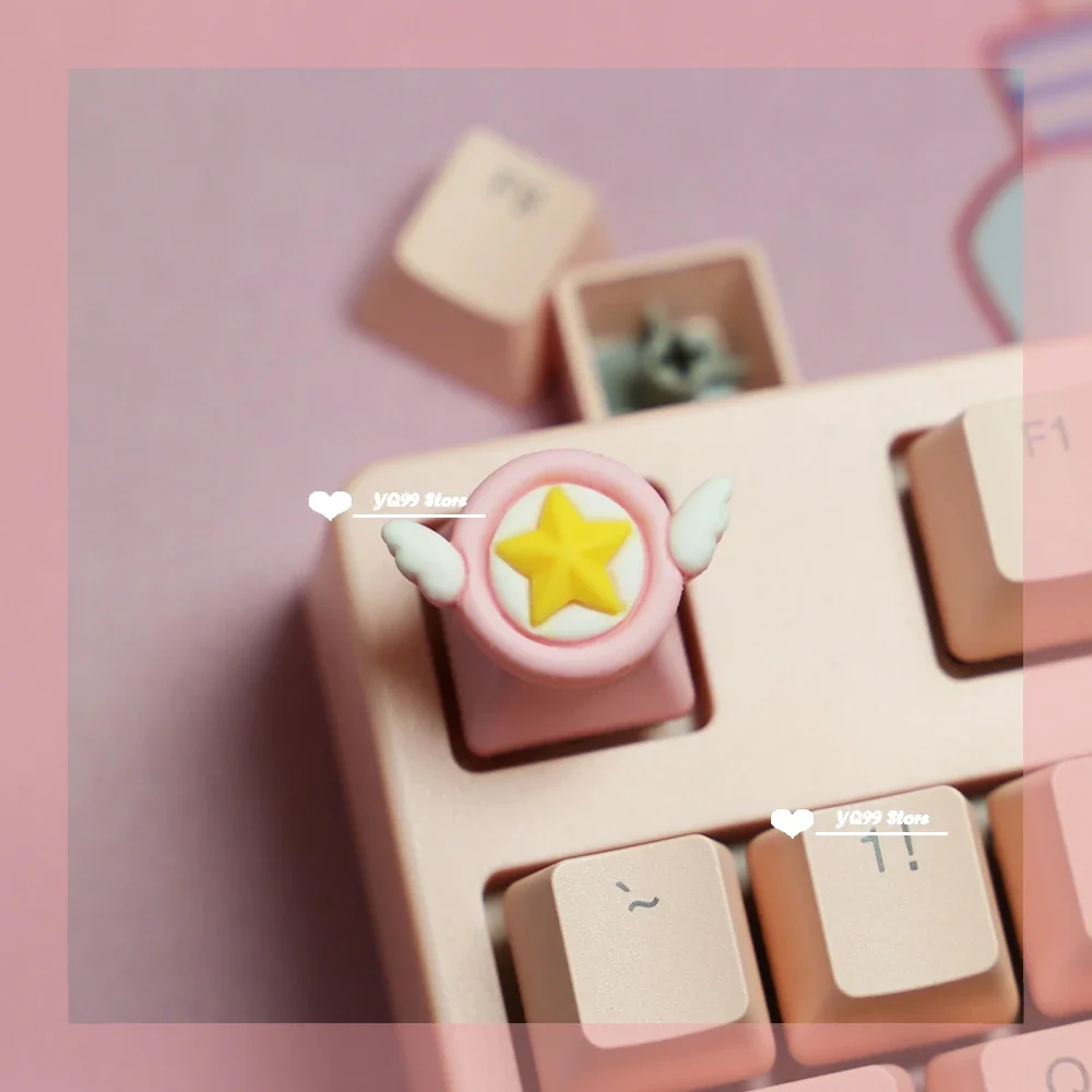 Teclas de dibujos animados para teclado mecánico, accesorio bonito de color rosa con garra de gato, PBT, personalizado, R4 - imagen 4