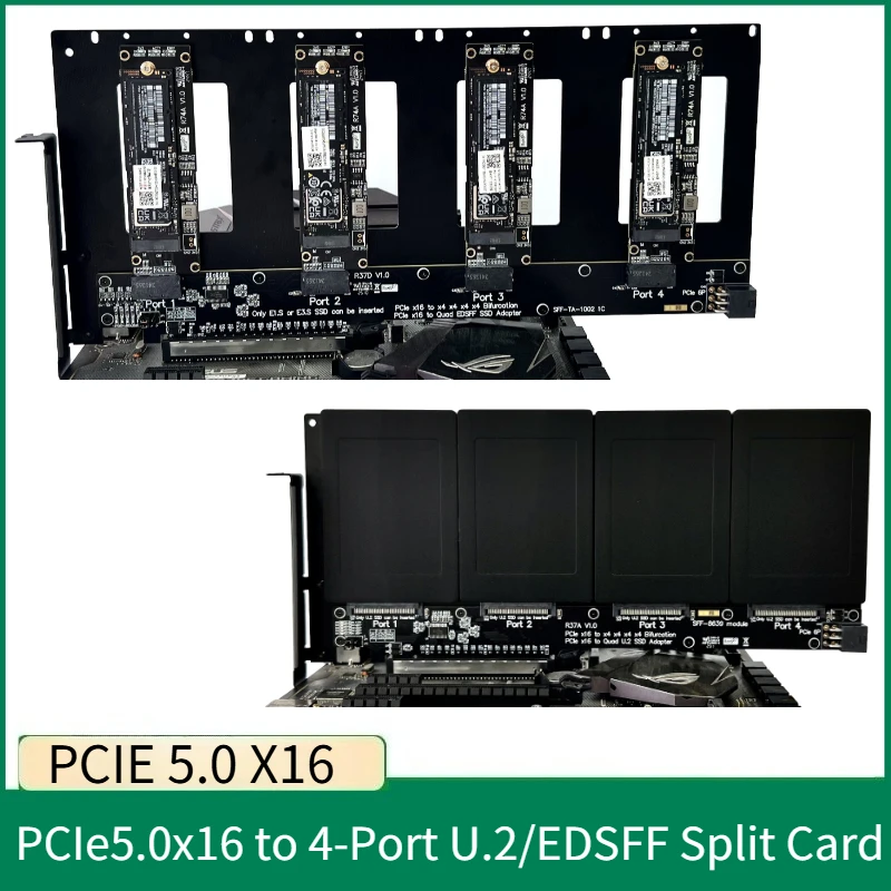 Tarjeta adaptadora dividida PCI-E de bifurcación 4 en 1 PCIe 5,0 X16 a 4 puertos para tarjeta de expansión divisor de disco duro U.2 SSD/EDSFF E1.S/E3.S - imagen 2