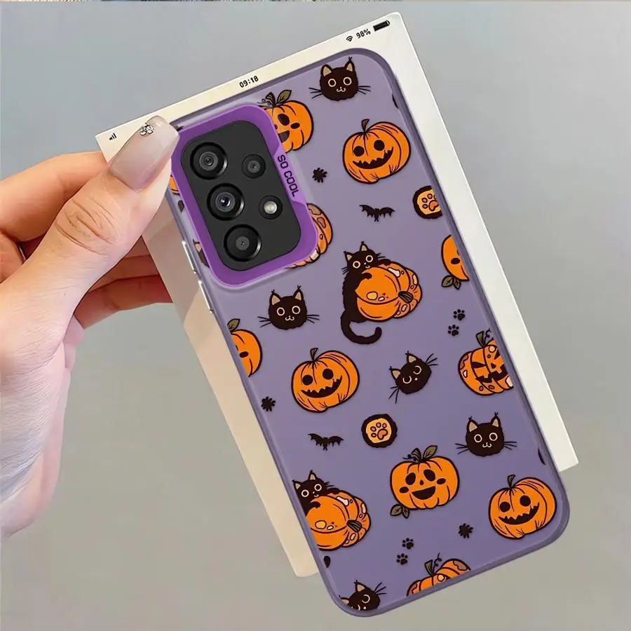 Funda trasera de teléfono para Samsung Galaxy A11 A06 A50 A15 A13 A20s A04e A03 A14 A16 A02 A12 moda Halloween calabaza gato - imagen 3