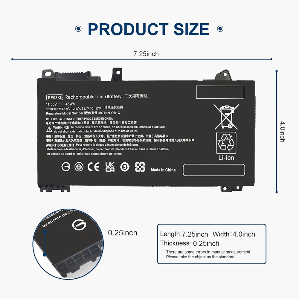 RE03XL L32407-541 L32407-AC1 reemplazo de batería para HP ProBook 450 G6 450 G7 440 G6 430 445 455R G6 430 440 445 G7 Serie HSTNN-OB1C HSTNN-UB7R HSTNN-DB9A L32407-2B1 L32656-005 - imagen 2