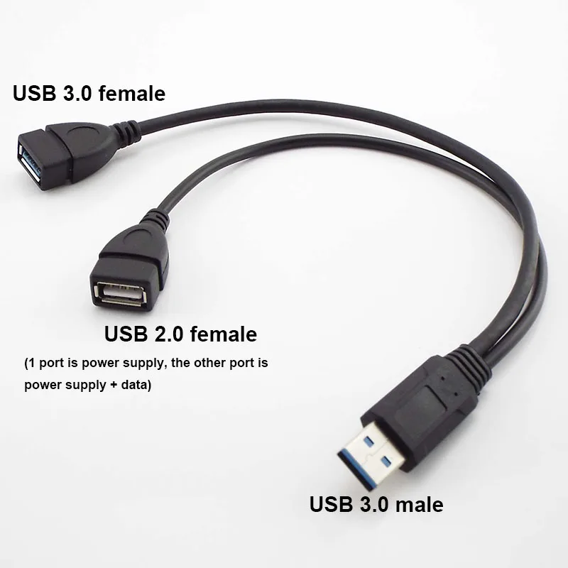 Concentrador de datos USB 3,0 A 1 macho A 2 USB Dual hembra, adaptador de corriente Y divisor, Cable de alimentación de carga USB, Cables de extensión - imagen 2