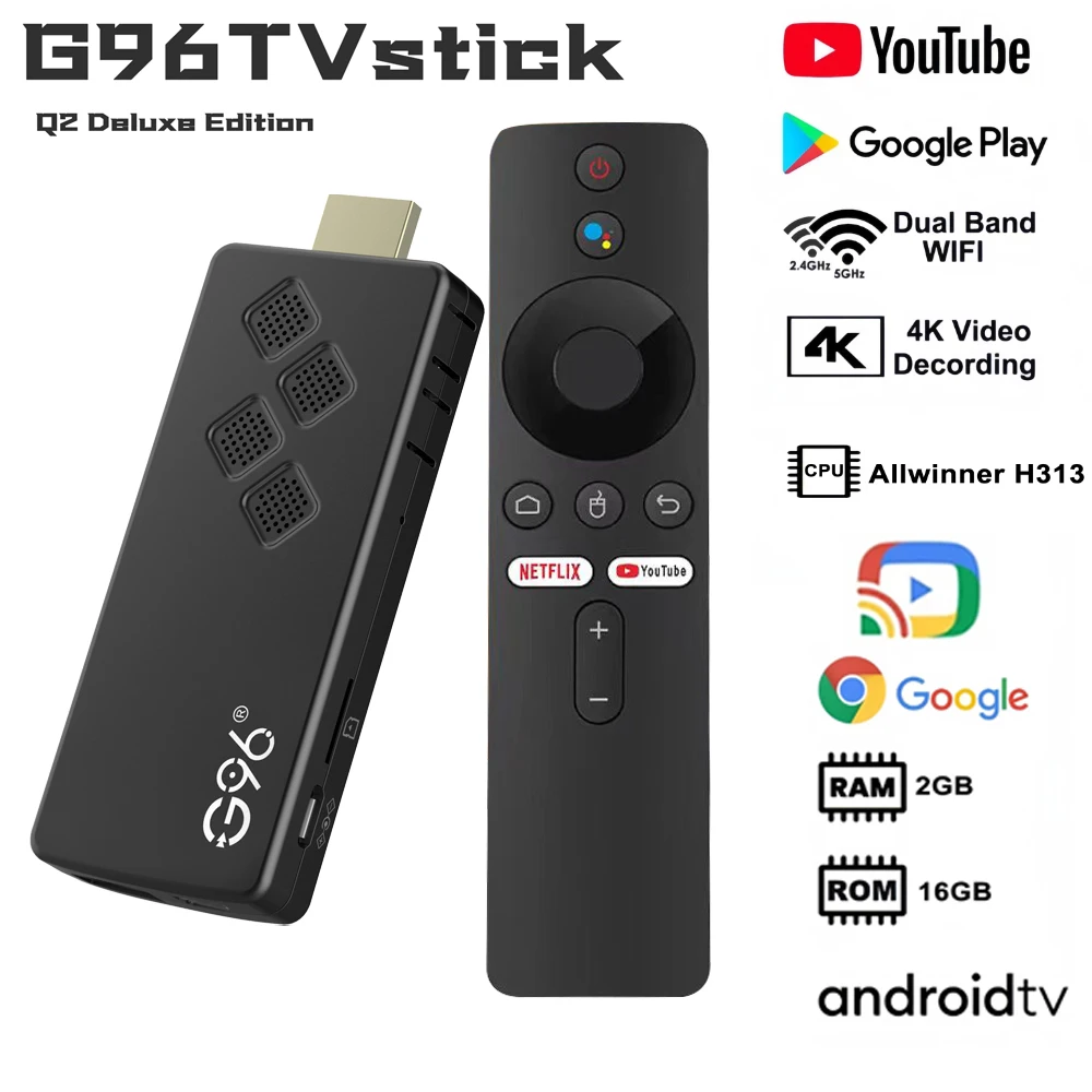 Versión global G96 TV Stick Android13 Smart TV Stick 4K HDR10+ Google Asistente Dual 2.4G5GWIFI YouTube Streaming Media Playerq2
