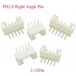 50 unidades PH2.0 conector macho de ángulo recto blanco soporte de aguja de pie de 90 grados cabezal de 2,0 MM aguja curva 2/3/4/5/6-12 pines AW Pin curvo