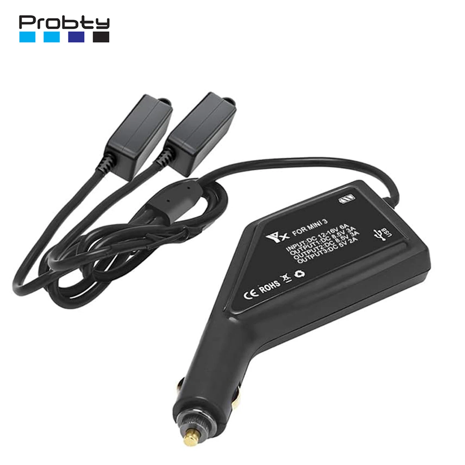 Cargador de batería 3 en 1 para DJI Mini 4 Pro/Mini 3 Pro, adaptador de cargador de coche doble USB de carga rápida para accesorios de Control DJI RC