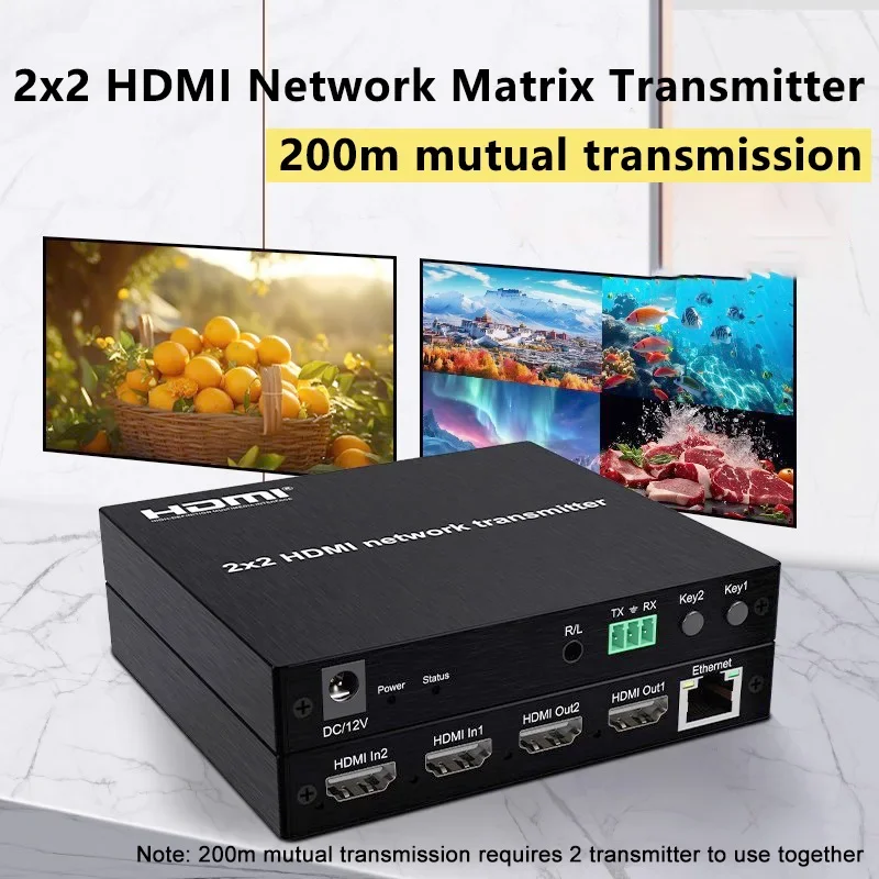 Transmisor de matriz de red HDMI 2x2 sobre Cable Cat6 200M 2 en 2 salidas divisor de interruptor convertidor de Audio y vídeo extensor Ethernet HDMI - imagen 3