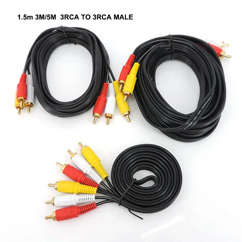 1,5 M/3M/5m chapado en oro RCA macho a 3 RCA 3RCA conector macho Cable de extensión AV de Audio y vídeo compuesto cable de enchufe A7 - imagen 3