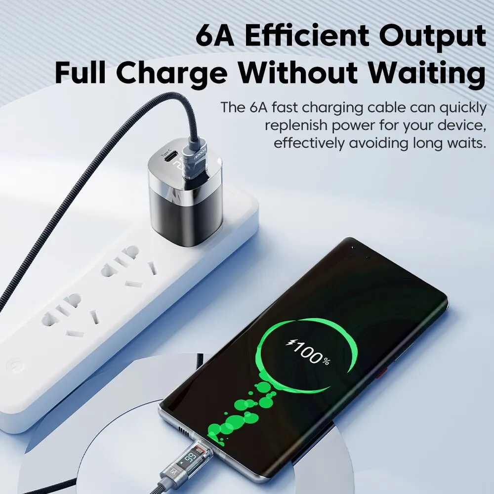 Toocki USB Tipo C Cable 6A 66W para Huawei OPPO Pantalla Cargador Rápido USB C Cable de Datos para Xiaomi 12 Samsung Realme - imagen 5