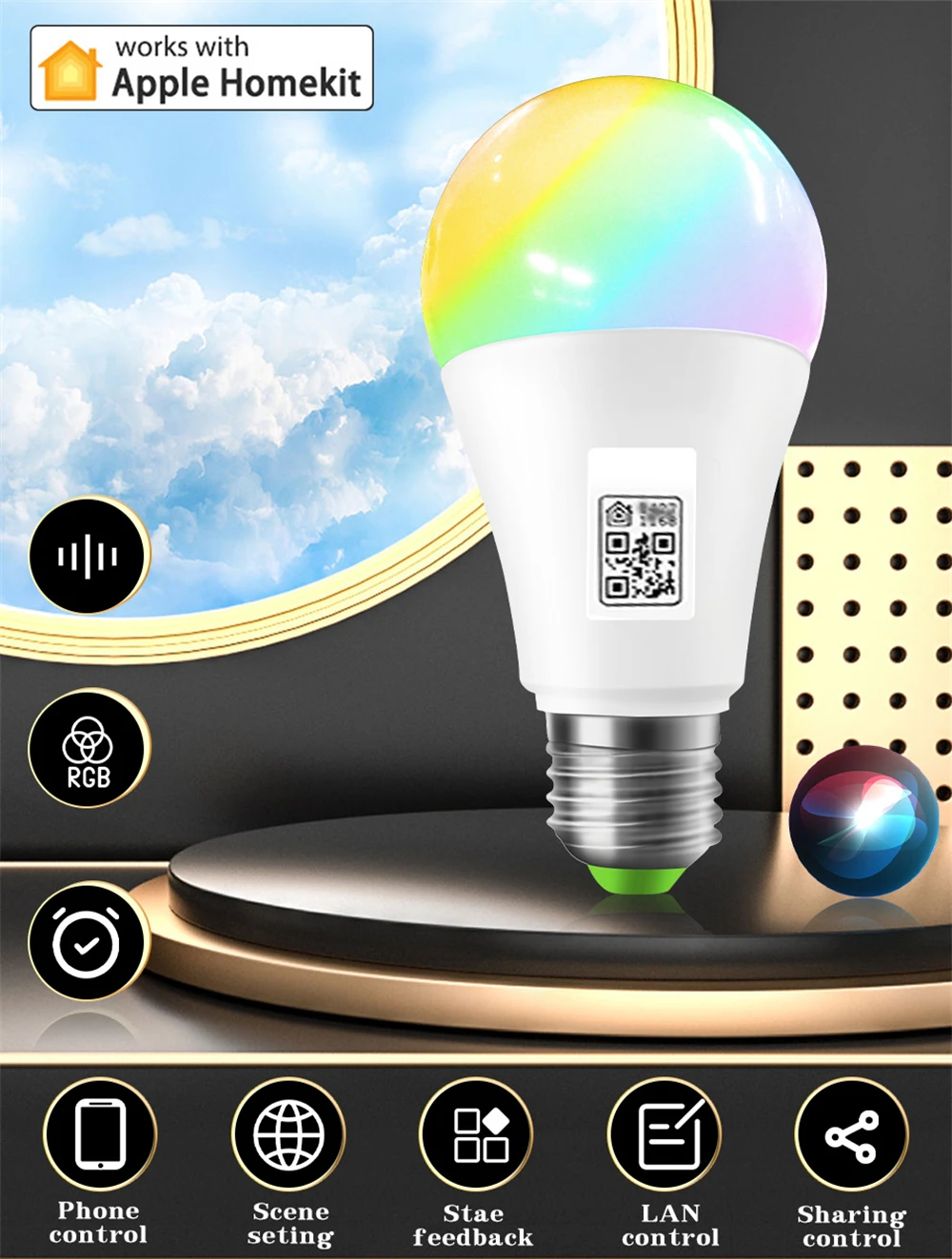 Una bombilla blanca con un tono de color arcoiris