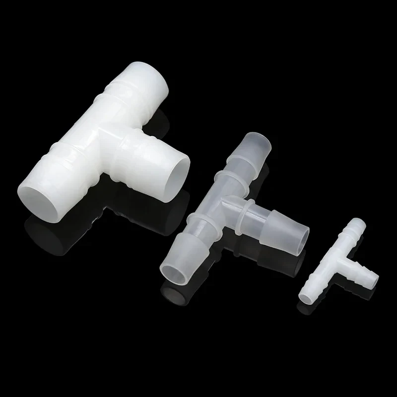 Conector de tubería de agua tipo T, 5 ~ 50 Uds., 3,2mm - 25mm PP PE, conector divisor de lengüeta en T, acoplador de riego de jardín, junta de calidad alimentaria - imagen 4